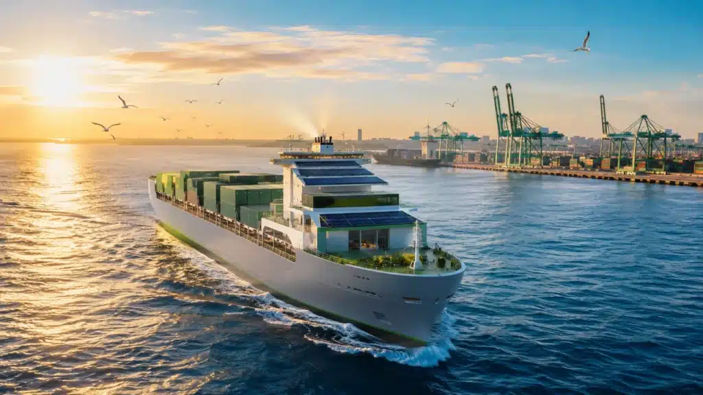 Sustainable shipping vessel using eco-friendly technologies